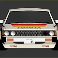 Toyota RSC White Race Car With Red And Yellow Stripes And Sponsor Logos