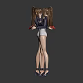 Female Character 3D Model With Black Top White Pants Red Gloves Leg Straps High Heels