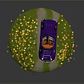 Purple Convertible Car Surrounded By Yellow Flowers Wooden Fence And Path
