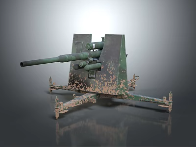Military Artillery Weapon Featuring Green Rusted Surface And Heavy Duty Mount 3d model