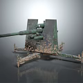 Military Artillery Weapon Featuring Green Rusted Surface And Heavy Duty Mount