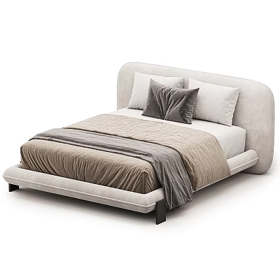 Modern Bed With Upholstered Headboard Soft Pillows And Neutral Tones Blanket Design 3d model