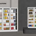 Poliform Commercial Display Refrigerators With Glass Doors And Various Beverages Food Items