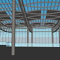 Architectural Structure Featuring Wavy Grid Roof and Metal Frame Supports