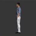 Men's Casual Blue Checkered Shirt With White Pants And Leather Shoes