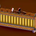 Traditional Chinese Musical Instrument With Elaborate Carved Patterns And Gold Purple Decorative Borders