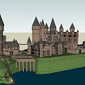 Sacred Castle Featuring Gothic Towers Bridge And Green Landscape For Religious Faith