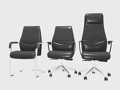 Black Leather Office Chairs With Various Designs Fixed Base And Swivel Wheels 3d model