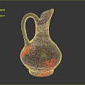 Black Wine Jug With Red Floral Patterns Modern Design On Dark Background