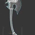 Medieval Fantasy Axe With Skull Decoration And Wooden Handle Design