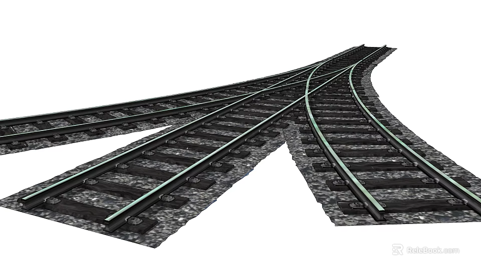 Railroad Tracks Intersection With Switches Steel Rails And Gravel Bed Infrastructure 3d model 