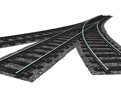Railroad Tracks Intersection With Switches Steel Rails And Gravel Bed Infrastructure 3d model
