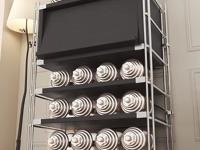 Modern Metal Shelving Unit With Silver Frame Black Panel And White Rolled Towels On Multiple Layers 3d model