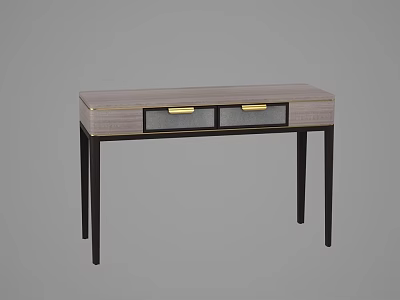Modern Dressing Table With Light Wood Top Two Gold Handle Drawers And Black Slim Legs 3d model