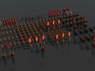 Military Soldiers And Horses In Formation With Colored Flags And Armor 3d model