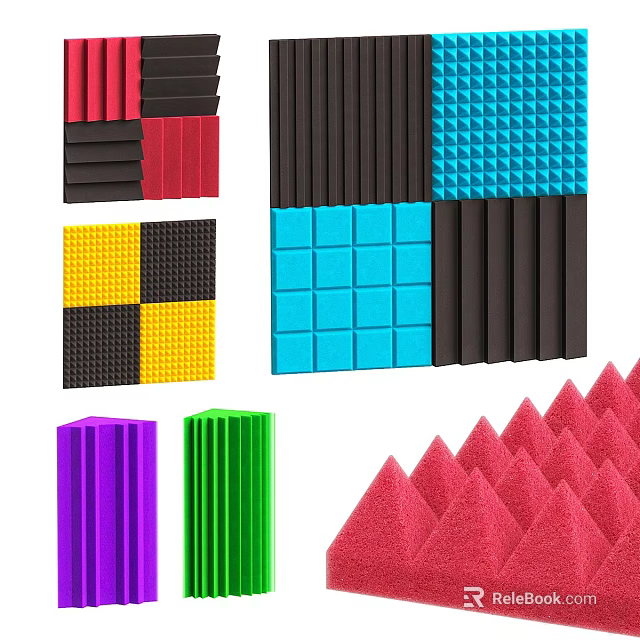 Colorful Acoustic Foam Panels With Various Shapes And Textures For Soundproofing 3d model 