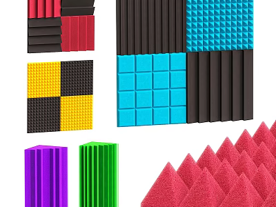 Colorful Acoustic Foam Panels With Various Shapes And Textures For Soundproofing 3d model