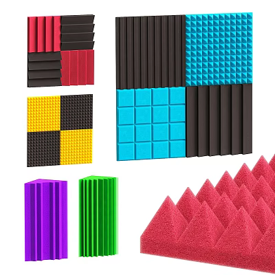Colorful Acoustic Foam Panels With Various Shapes And Textures For Soundproofing 3d model