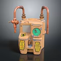 Vintage Gas Meter With Copper Pipes And Yellow Body Green Dial And Warning Labels