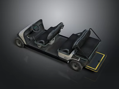 Woman Riding In Four Seater Black Gray Cart With Yellow Bottom Area 3d model