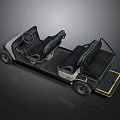 Woman Riding In Four Seater Black Gray Cart With Yellow Bottom Area
