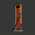 Vintage Rusted Red And Yellow Fuel Pump On Display Stand