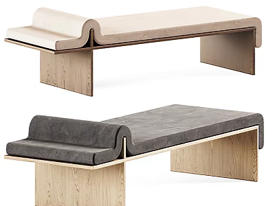 Modern Beige And Gray Sofa Bench With Wooden Frame And Padded Seat 3d model