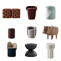 Assorted Sofa Stools in Modern Styles Diverse Colors and Creative Shapes 3d model