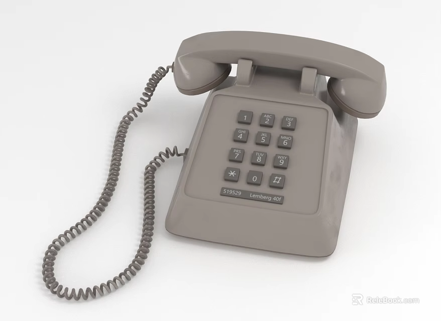 Vintage Gray Landline Phone With Coiled Cord And Number Keypad Design 3d model 