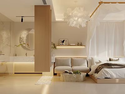 Cozy Modern Apartment Bedroom With Sofa Bed Chandelier And Mirror 3d model