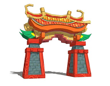 Chinese style archway national tide theme park door head 3d model