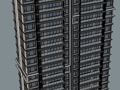 Modern High-rise Building Exterior Design With Glass Curtain Wall And Balcony Railing 3d model