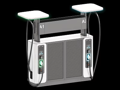 Industrial Equipment With Two Ports A1 A2 Labels Green Indicator Lights And White Top Surfaces 3d model