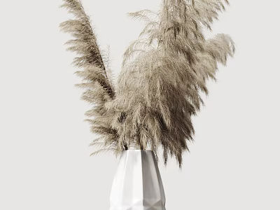 White Geometric Vase with Dried Pampas Grass Modern Minimalist Home Decor Piece 3d model