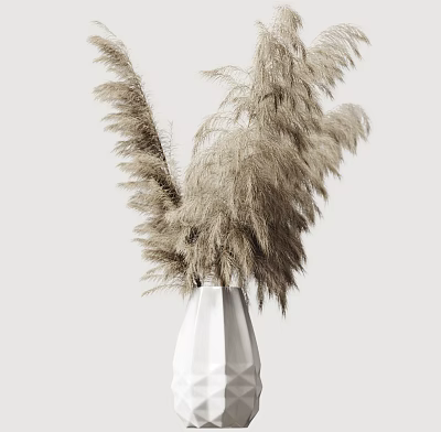 White Geometric Vase with Dried Pampas Grass Modern Minimalist Home Decor Piece 3d model