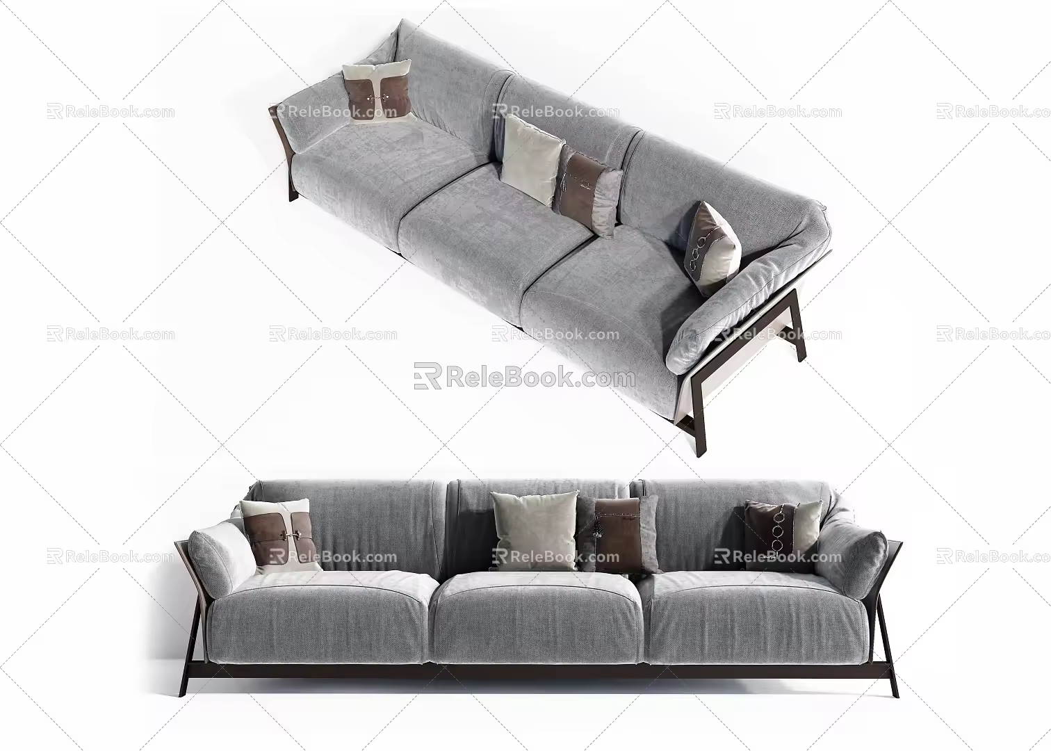 Modern Three-Seat Sofa Combination 3d model