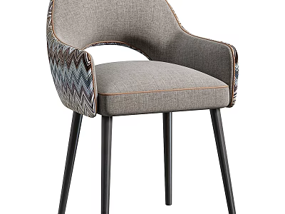 Modern Upholstered Dining Chair With Gray Fabric Armrest Black Legs And Geometric Pattern 3d model