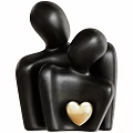 Decorative Black Embracing Human Figurine Set With Gold Heart Ornament Sculpture