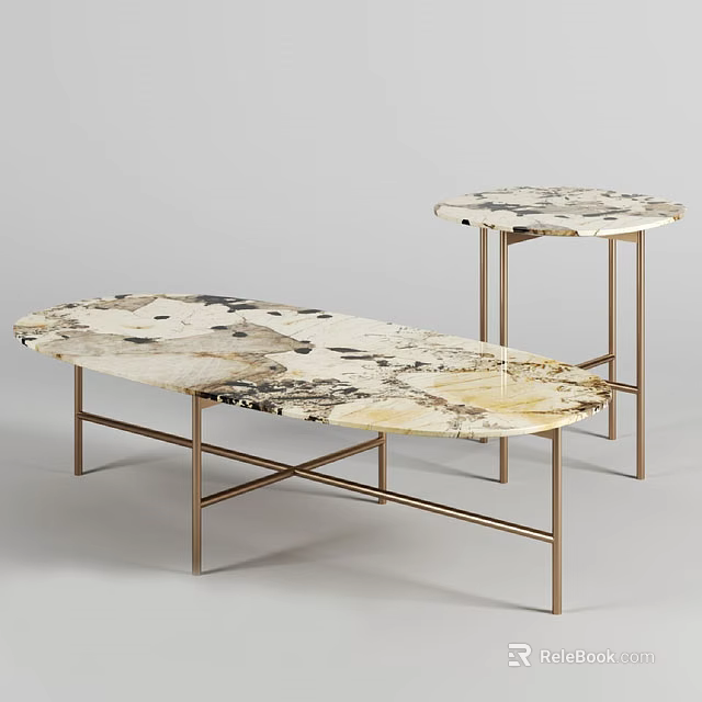 Modern Luxury Sofa Coffee Table Set With Marble Top And Brass Metal Frame 3d model 