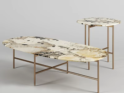 Modern Luxury Sofa Coffee Table Set With Marble Top And Brass Metal Frame 3d model