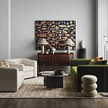 Modern Elegant Living Room Interior Design With White Green Sofa Decorative Art Rug Coffee Table