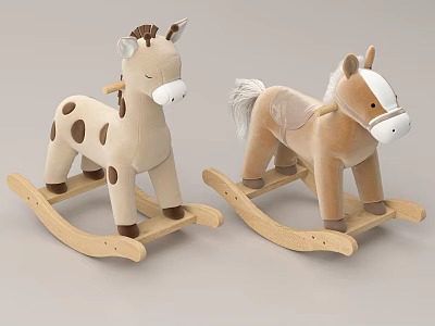 Plush Giraffe And Horse Shaped Wooden Base Children's Rocking Chairs 3d model