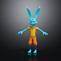 Blue Rabbit Character With Big Ears Purple Eyes Yellow Shirt And Orange Pants