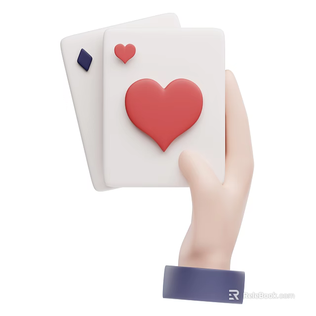 Card Game Entertainment Hand Holding Playing Cards with Heart and Diamond Suits 3d model 
