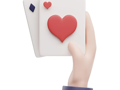 Card Game Entertainment Hand Holding Playing Cards with Heart and Diamond Suits 3d model