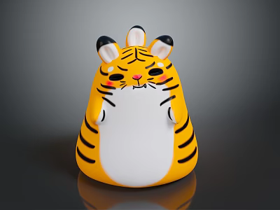 Adorable Yellow Tiger Plush Toy With Black Stripes And Cute Face 3d model