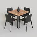 Modern Dining Table Set with Square Wooden Top and Four Black Chairs Including Vase