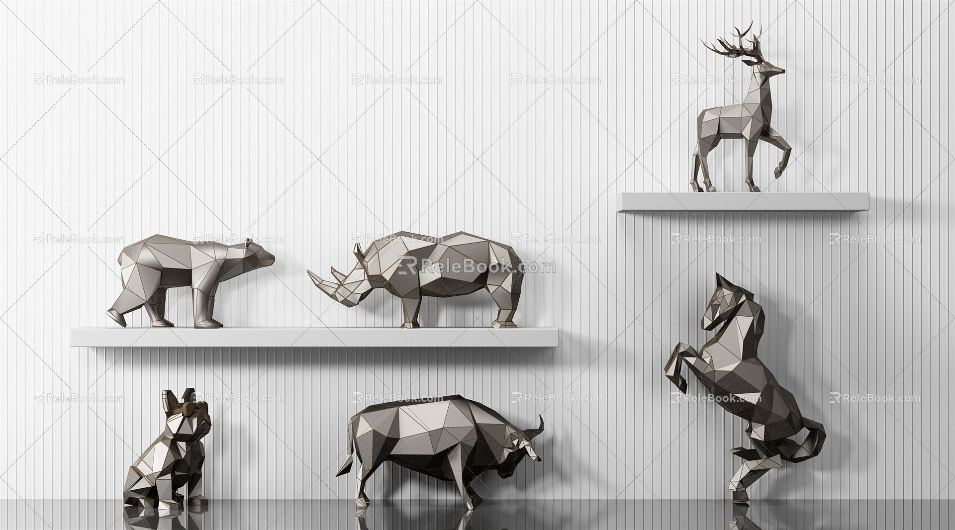 Nordic Sculpture Ornaments Animal Horse Rhino Deer Bulldog 3d model