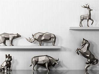 Nordic Sculpture Ornaments Animal Horse Rhino Deer Bulldog 3d model