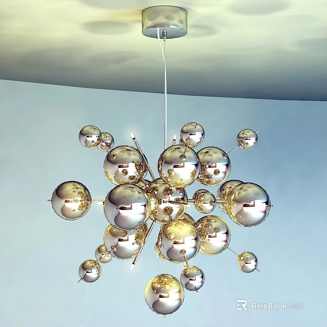 Modern Special Shaped Pendant Light Featuring Multiple Metal Spherical Cluster Design For Interior 3d model 